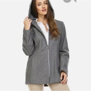 LONDON FOG Wool Blend Trench Pea Grey Coat with Zipper and Hood size M